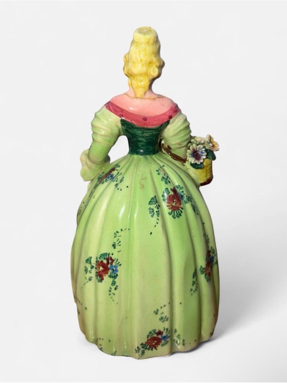 Vintage 1950s Italian Porcelain Victorian Lady Figurine- Pink & Green Floral - Picture 2 of 7